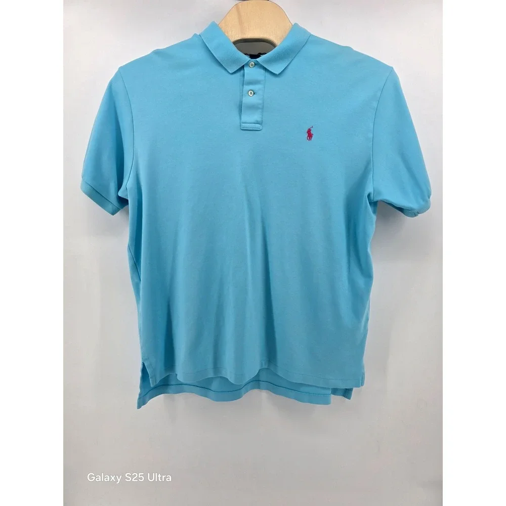 Polo Ralph Lauren Vintage Mens XXL Blue Short Sleeve Cotton Polo Shirt Red Pony